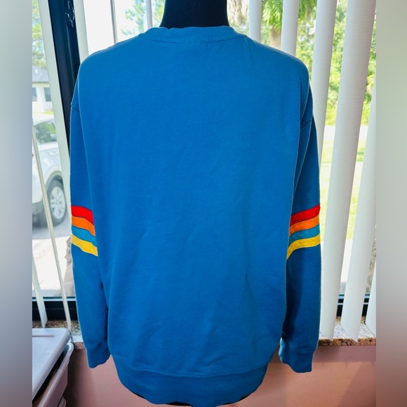 Walt Disney World Retro Blue Crewneck Sweater Red Yellow Stripes Size Medium - Picture 6 of 9